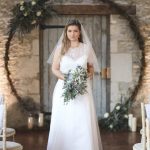 Bride and moongate | Journey to the Centre of the Earth | modern ethereal winter styled bridal shoot by Hanami Dream | agate | marble | airplants | tulle | pale blue | gold | Oxleaze Barn | Gloucestershire | October 2017 | Photography by Squib Photography www.squibphotography.co.uk