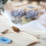 Succulents in tablescape | Journey to the Centre of the Earth | modern ethereal winter styled bridal shoot by Hanami Dream | agate | marble | airplants | tulle | pale blue | gold | Oxleaze Barn | Gloucestershire | October 2017 | Photography by Squib Photography www.squibphotography.co.uk