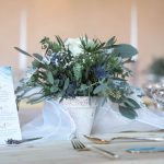 Menu and floral display on table | Journey to the Centre of the Earth | modern ethereal winter styled bridal shoot by Hanami Dream | agate | marble | airplants | tulle | pale blue | gold | Oxleaze Barn | Gloucestershire | October 2017 | Photography by Squib Photography www.squibphotography.co.uk
