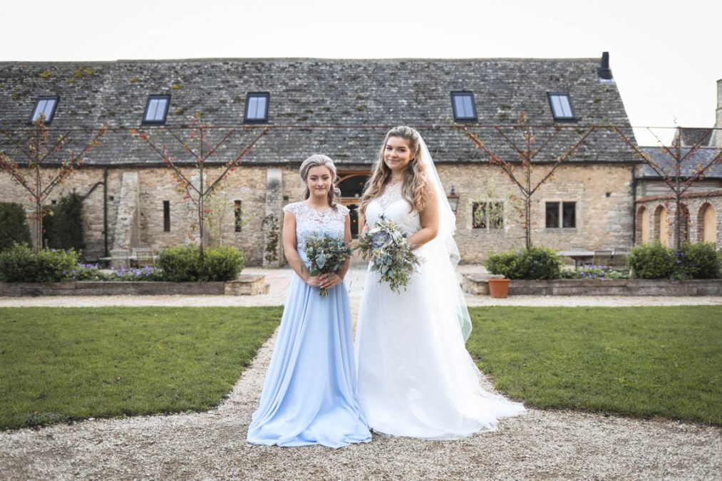 Bridal party outside of the Barn | Journey to the Centre of the Earth | modern ethereal winter styled bridal shoot by Hanami Dream | agate | marble | airplants | tulle | pale blue | gold | Oxleaze Barn | Gloucestershire | October 2017 | Photography by Squib Photography www.squibphotography.co.uk
