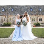 Bridal party outside of the Barn | Journey to the Centre of the Earth | modern ethereal winter styled bridal shoot by Hanami Dream | agate | marble | airplants | tulle | pale blue | gold | Oxleaze Barn | Gloucestershire | October 2017 | Photography by Squib Photography www.squibphotography.co.uk
