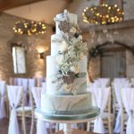 Marble cake with sugar succulent cascade | Journey to the Centre of the Earth | modern ethereal winter styled bridal shoot by Hanami Dream | agate | marble | airplants | tulle | pale blue | gold | Oxleaze Barn | Gloucestershire | October 2017 | Photography by Squib Photography www.squibphotography.co.uk