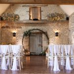 Moongate at the end of the aisle | Journey to the Centre of the Earth | modern ethereal winter styled bridal shoot by Hanami Dream | agate | marble | airplants | tulle | pale blue | gold | Oxleaze Barn | Gloucestershire | October 2017 | Photography by Squib Photography www.squibphotography.co.uk