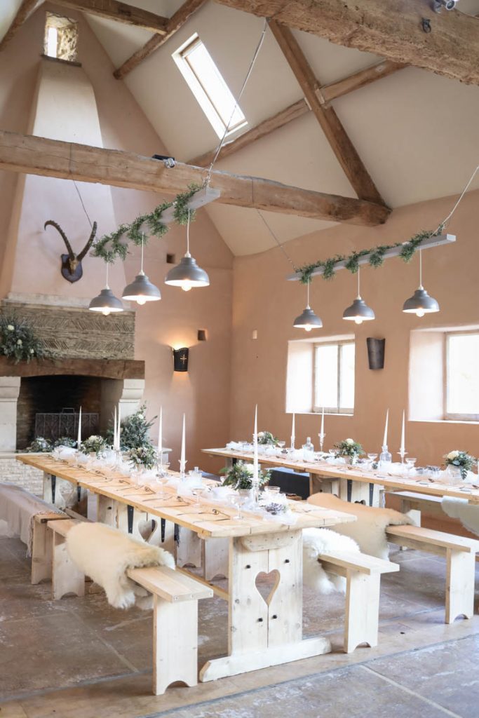 Banquet style seating | Journey to the Centre of the Earth | modern ethereal winter styled bridal shoot by Hanami Dream | agate | marble | airplants | tulle | pale blue | gold | Oxleaze Barn | Gloucestershire | October 2017 | Photography by Squib Photography www.squibphotography.co.uk