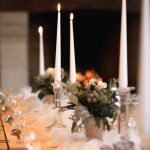 Close up of lit candles | Journey to the Centre of the Earth | modern ethereal winter styled bridal shoot by Hanami Dream | agate | marble | airplants | tulle | pale blue | gold | Oxleaze Barn | Gloucestershire | October 2017 | Photography by Squib Photography www.squibphotography.co.uk